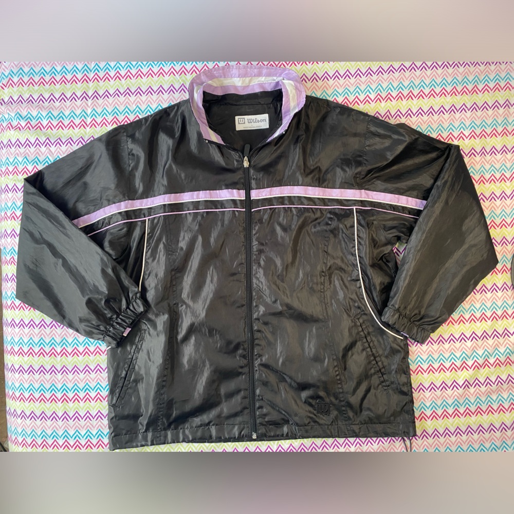 Wilson Vintage Zip-up Windbreaker Jacket Coat Size L Black & Purple